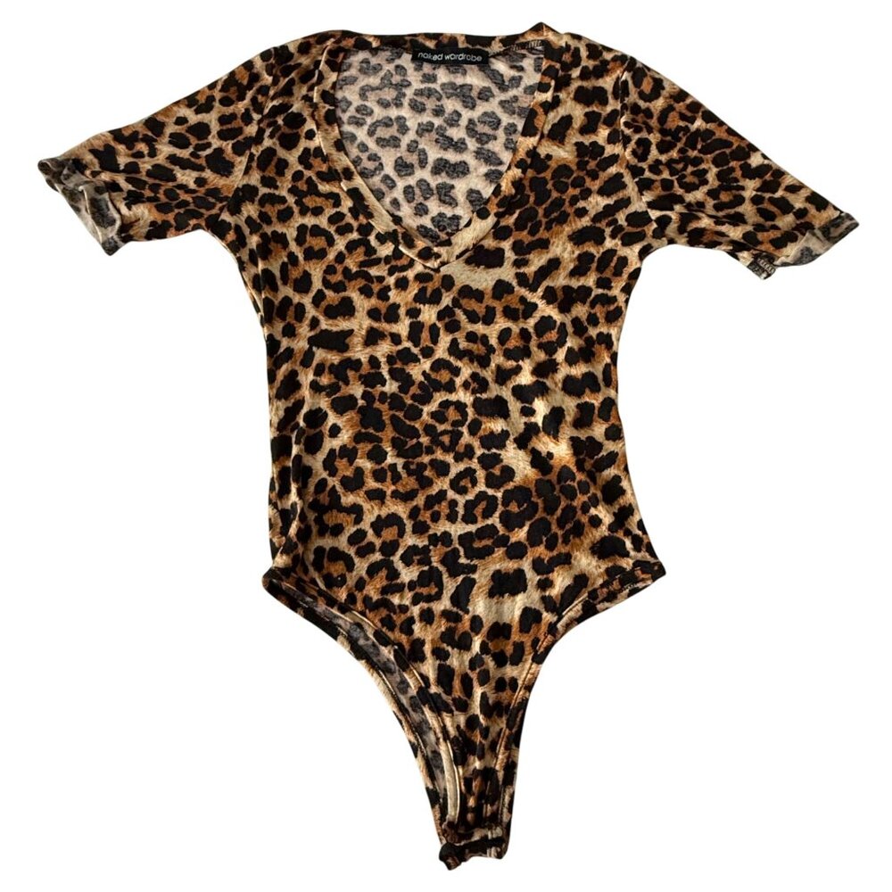 Naked Wardrobe Leopard Print Rayon/Spandex Womens Bodysuit Size S